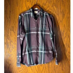 7 Diamonds Checkered Button Down Dress Shirt Mens Large Burgundy Gray Plaid